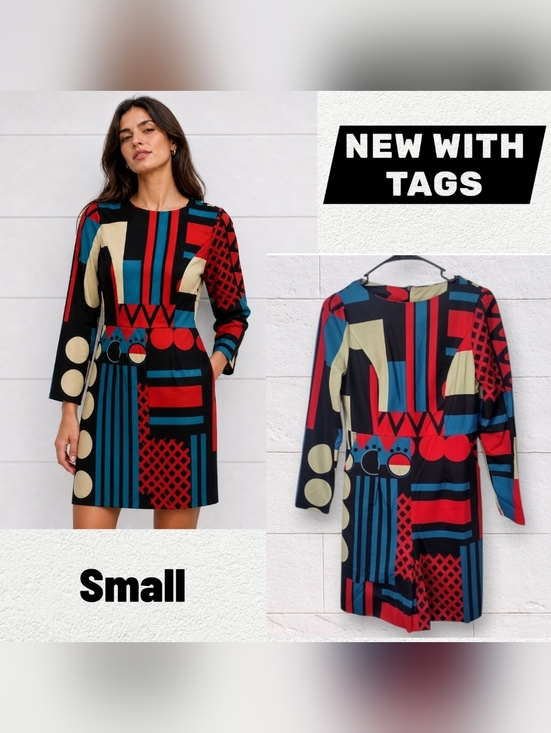 A-Thena Dresses & Skirts - A-Thena Geometric Print Dress With Pockets Size Small - New With Tags